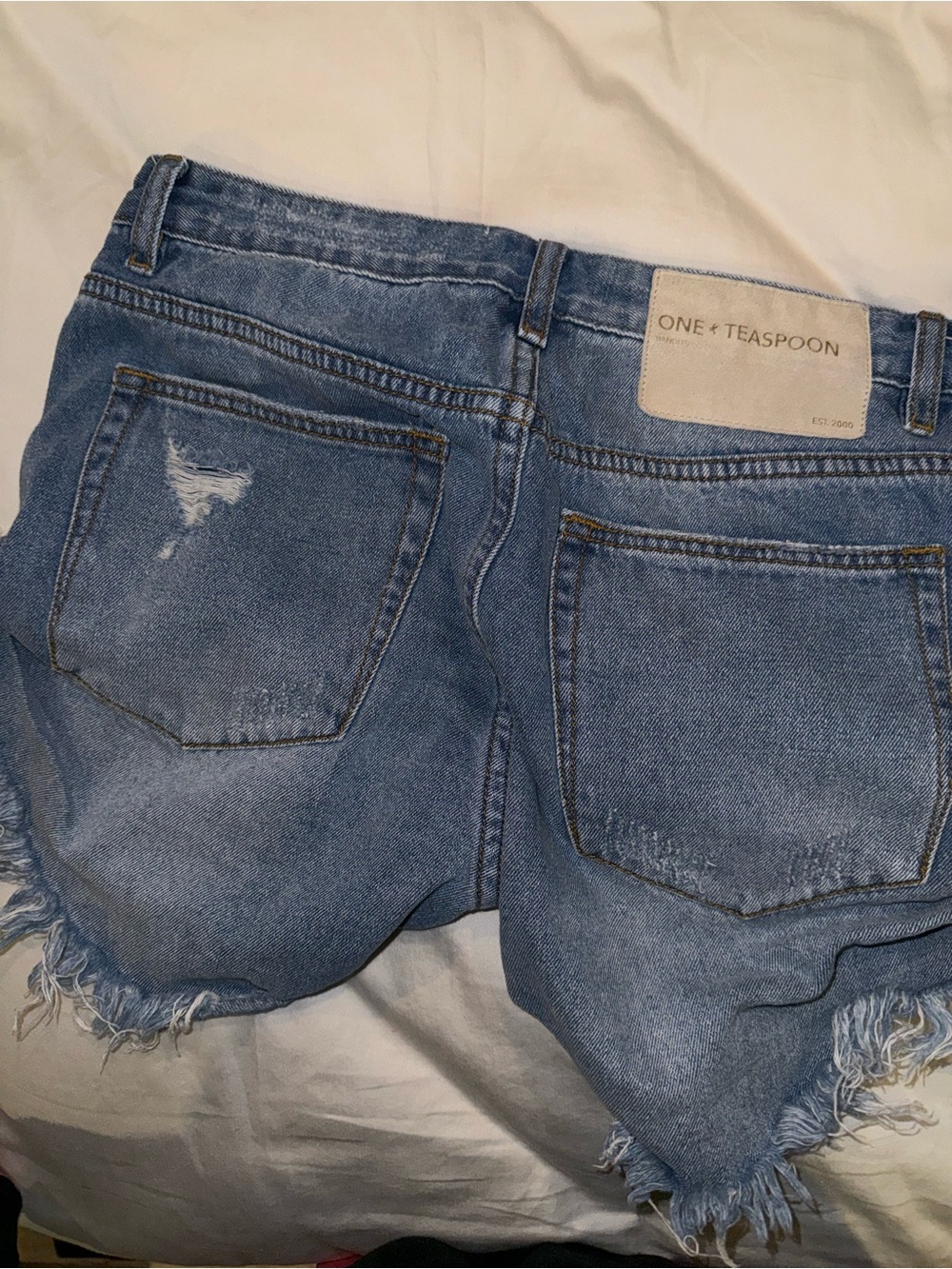 One Teaspoon Blue Distressed Rolled-Hem Denim Shorts - Picture 3 of 3